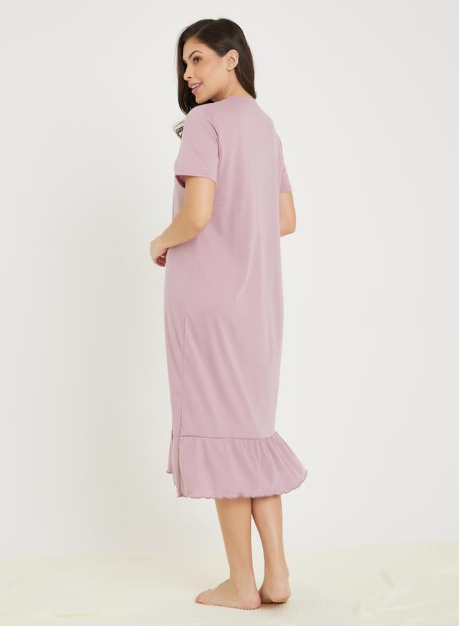 Styli Always Be Happy Graphic Ruffle Hem Sleep T-Shirt Dress  - Image 5