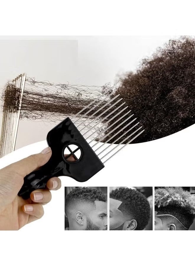 2 Pack Black Metal Afro Pick Combs for Curly Hair - Detangle & Style Comb for Women and Men, Durable Plastic & Metal, Fist Design for Hair Styling, Perfect for Wigs - Image 2