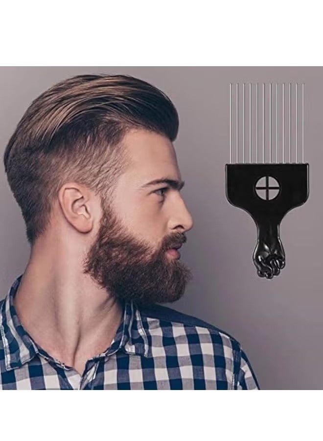 2 Pack Black Metal Afro Pick Combs for Curly Hair - Detangle & Style Comb for Women and Men, Durable Plastic & Metal, Fist Design for Hair Styling, Perfect for Wigs - Image 4