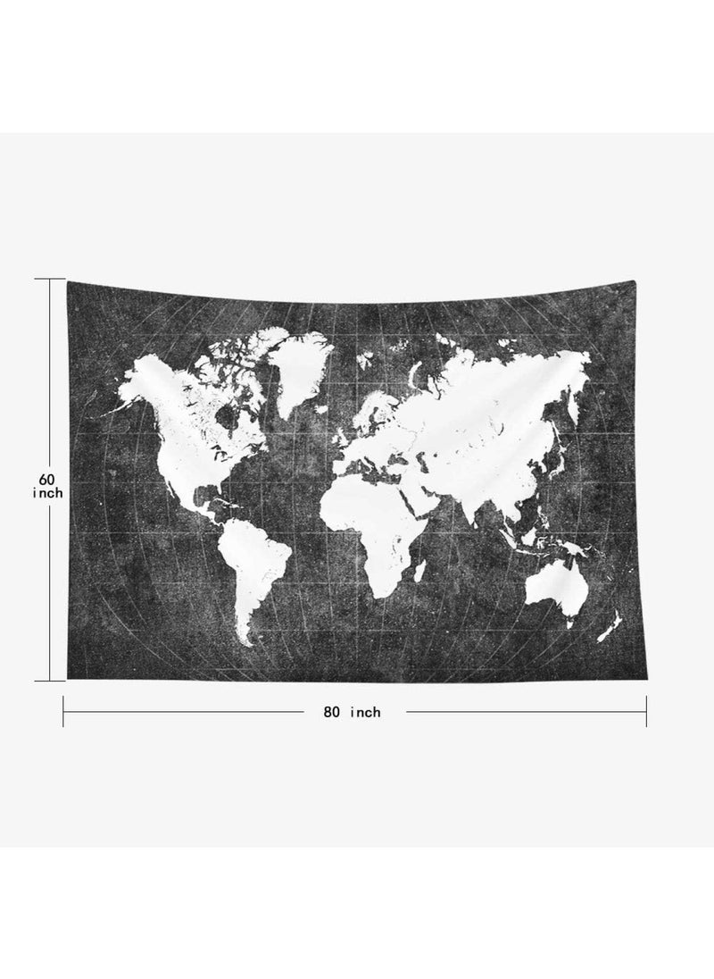 BPA - World Map Black World Map Wall Old World World Black Map Wall Hanging Large Map Wall Paintings for Bedroom 80X60 Inches Black White - Image 1