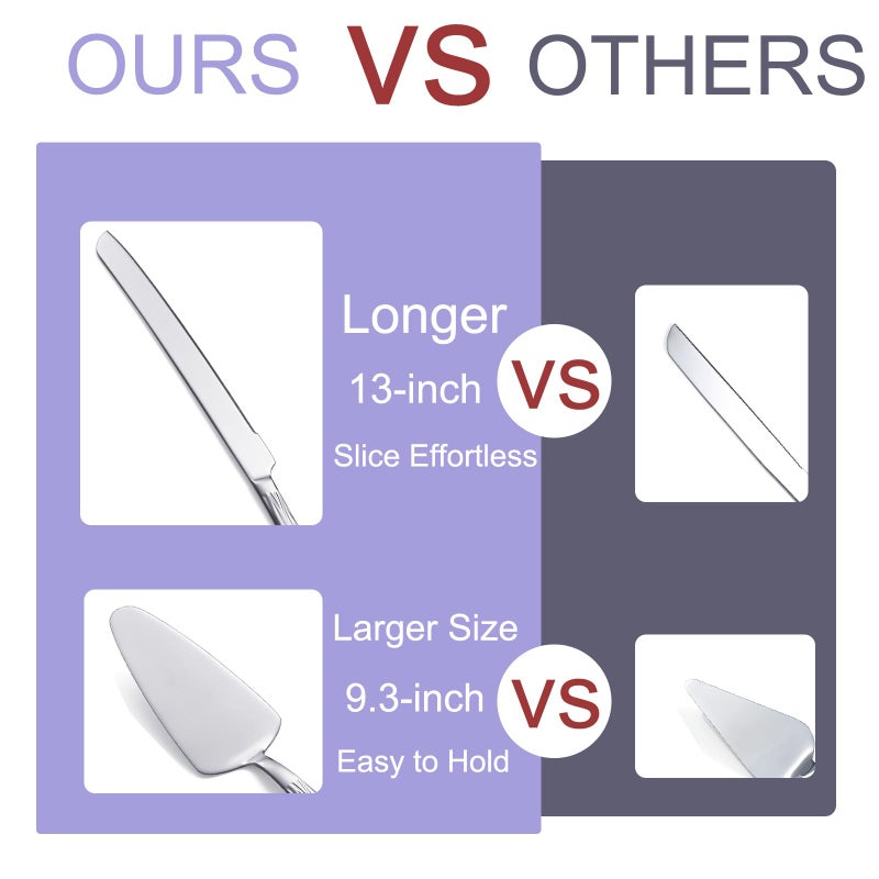 Seeshine Silver Cake Cutter Set, Stainless Steel Cake Cutting Set Include Cake Knife and Cake Server, Suitable for Wedding, Birthday, Parties and Events - Image 5