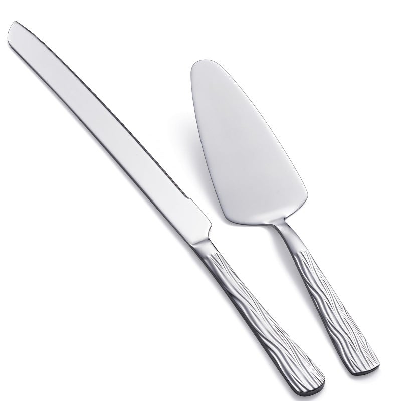 Seeshine Silver Cake Cutter Set, Stainless Steel Cake Cutting Set Include Cake Knife and Cake Server, Suitable for Wedding, Birthday, Parties and Events - Image 1
