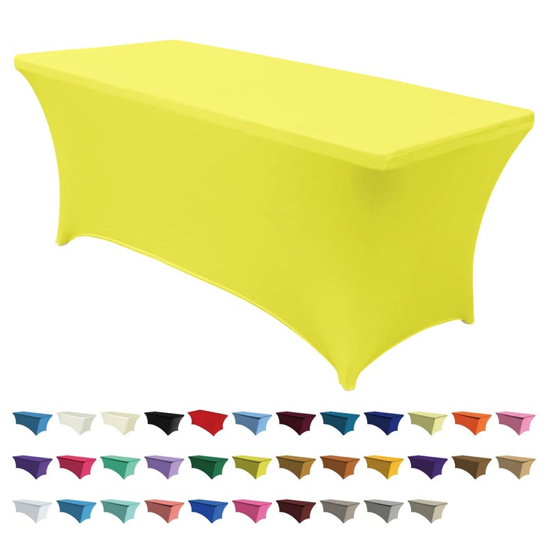 ABCCANOPY 6 FT Yellow Spandex Table Cover Stretch Fitted Wrinkle Resistant Tablecloth Reuse for Rectangular Folding Table Patry Event Wedding Banquet