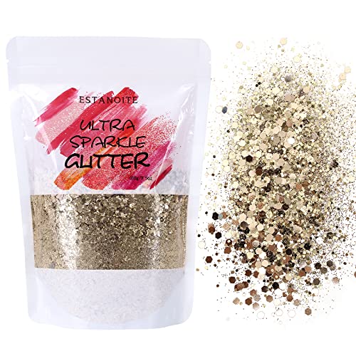 Holographic Chunky Glitter 100g Craft Glitters for Arts  Crafts Chunky and Fine Glitter Mixed Body Glitter for Makeup Face Hair Lips Nails Festival Light Gold