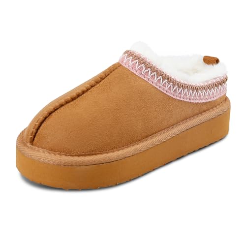Jessica Simpson Girls 1 Inch Platform Memory Foam Slide-On Clog Slipper-Indoor/Outdoor Sole, Tan - Image 1