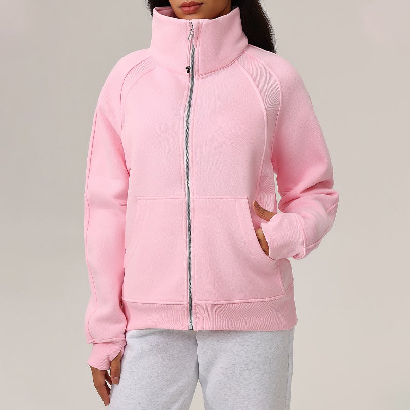 كوينج Thickened Fleece Hoodie Womens Warm Yoga Jacket Autumn Winter Strawberry milkshake