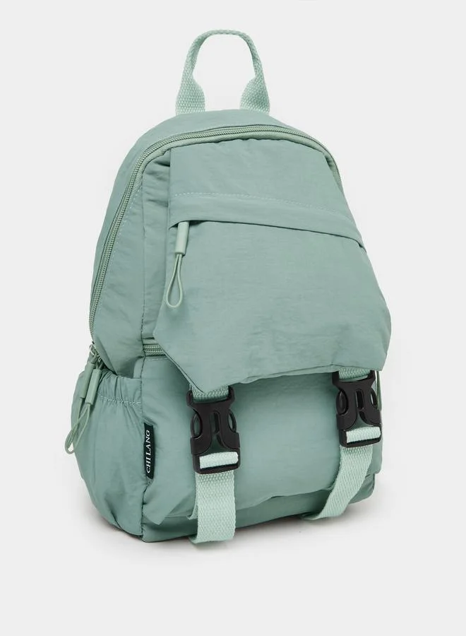 Women Light Blue Buckle Strap Backpack