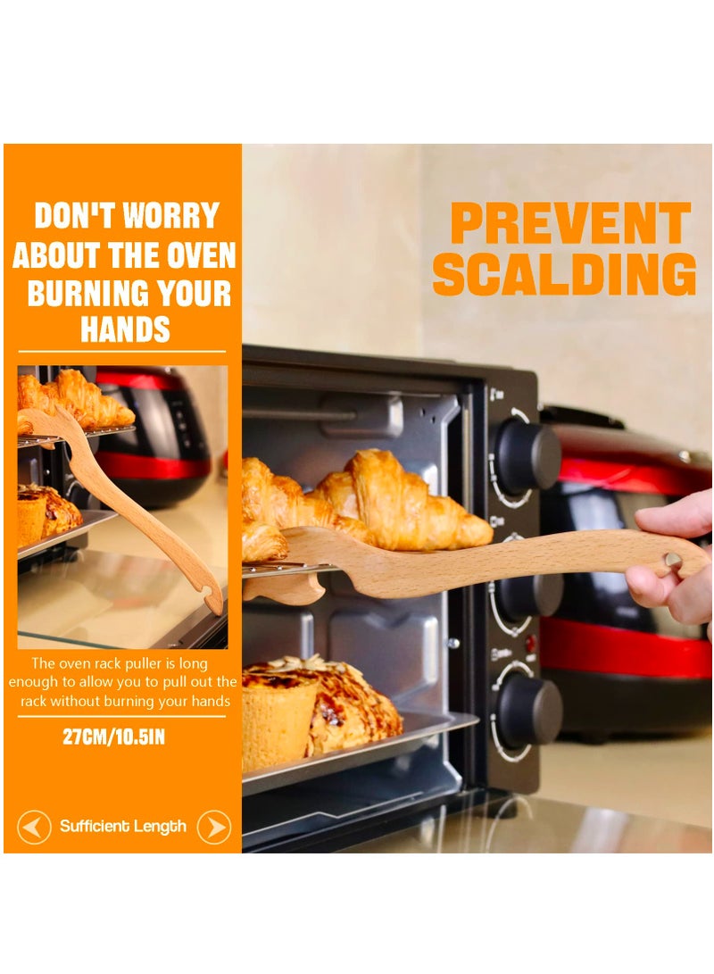SYOSI عصا سحب رف الفرن الخشبية SYOSI، أداة دفع وسحب رف الفرن بمقبض أطول لإخراج الرفوف الساخنة، تمنع حروق فرن التوست، ملحقات مثالية لمطبخ الفرن، فرن التوست، قلاية الهواء - Image 2