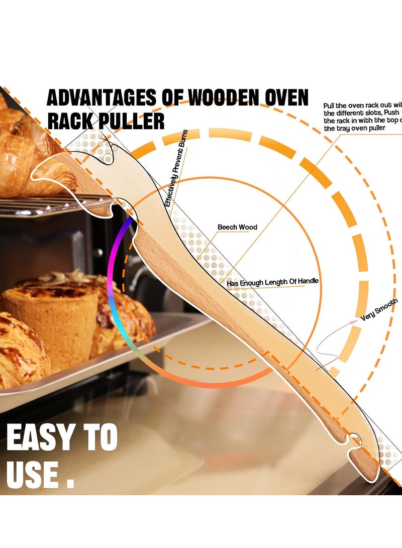 SYOSI عصا سحب رف الفرن الخشبية SYOSI، أداة دفع وسحب رف الفرن بمقبض أطول لإخراج الرفوف الساخنة، تمنع حروق فرن التوست، ملحقات مثالية لمطبخ الفرن، فرن التوست، قلاية الهواء - Image 5