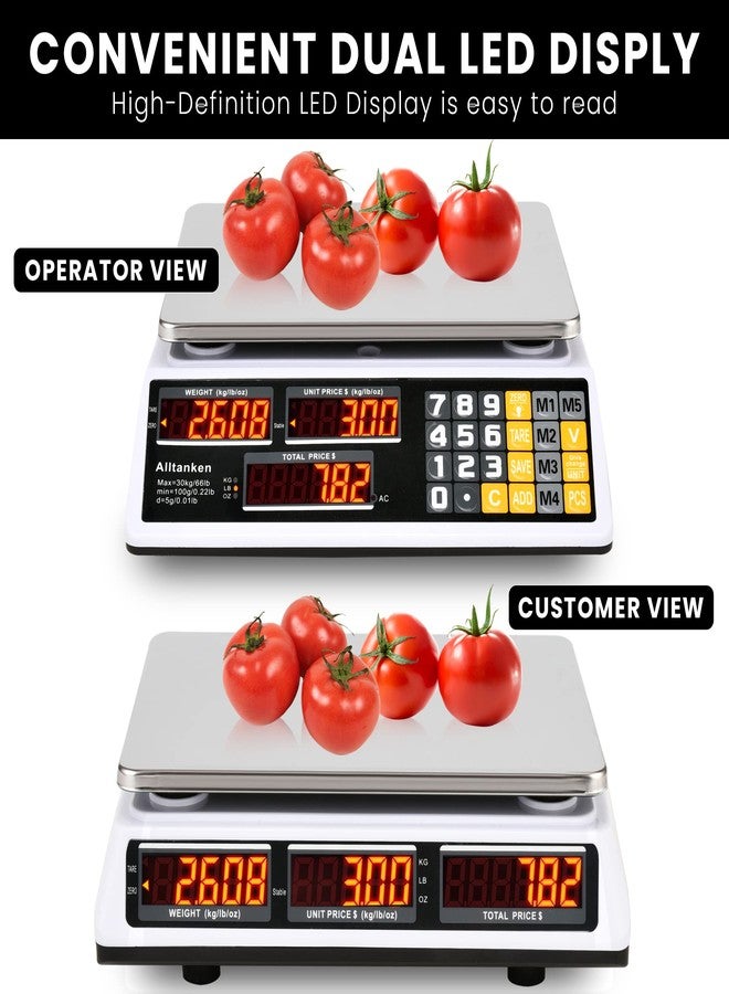 Alltanken Price Computing Scale 66lb/30kg Commercial Food Scale, lb/kg/oz Conversion with Price Calculator, Counting, Dual LED Display, Flat Reversed Platter, Produce Scale for Farmer Market Retail Meat Shops - Image 5