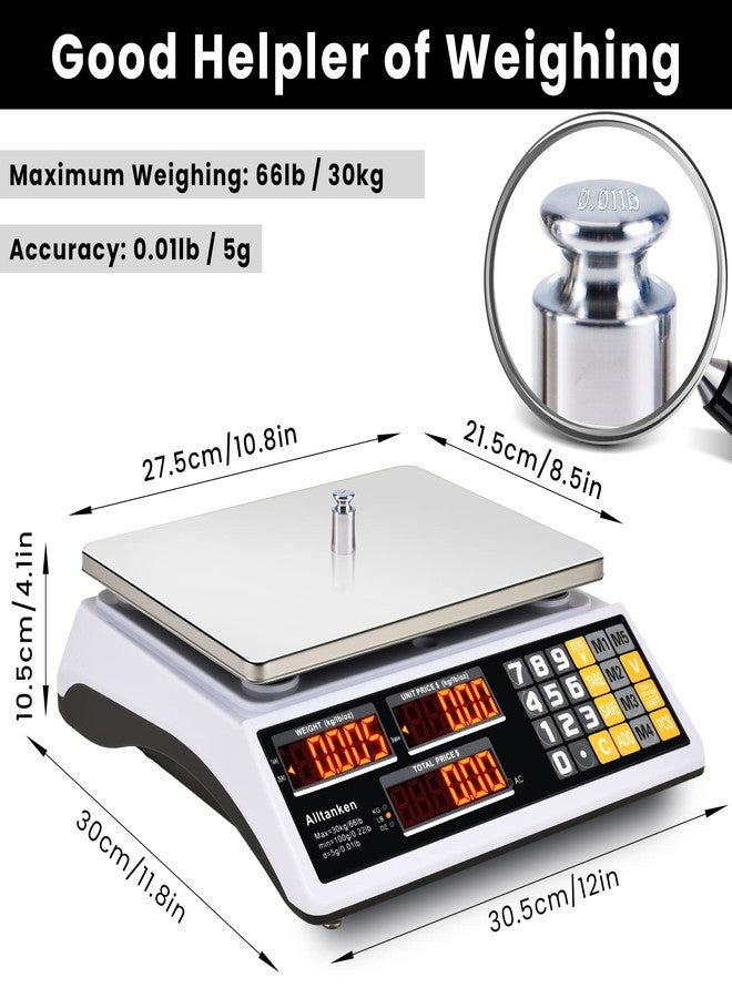 Alltanken Price Computing Scale 66lb/30kg Commercial Food Scale, lb/kg/oz Conversion with Price Calculator, Counting, Dual LED Display, Flat Reversed Platter, Produce Scale for Farmer Market Retail Meat Shops - Image 3