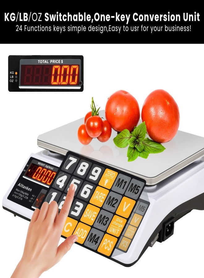 Alltanken Price Computing Scale 66lb/30kg Commercial Food Scale, lb/kg/oz Conversion with Price Calculator, Counting, Dual LED Display, Flat Reversed Platter, Produce Scale for Farmer Market Retail Meat Shops - Image 2