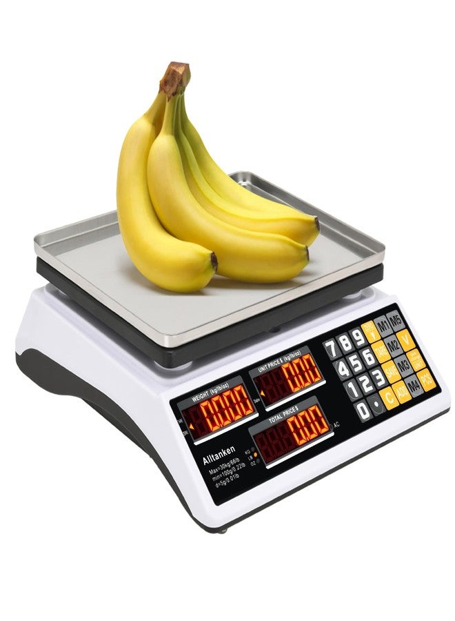 Alltanken Price Computing Scale 66lb/30kg Commercial Food Scale, lb/kg/oz Conversion with Price Calculator, Counting, Dual LED Display, Flat Reversed Platter, Produce Scale for Farmer Market Retail Meat Shops - Image 1