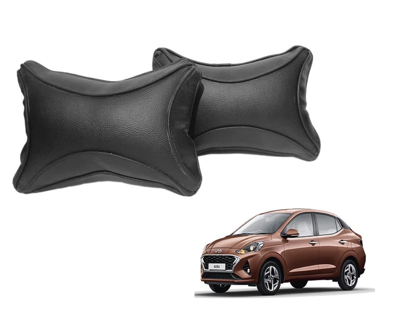 ABS AUTO TREND ABS Car Seat Neck Rest Cushion Pillow for Hyundai Aura (Set of 2) FauxLeather (27x08x17 CM) Black - Image 1