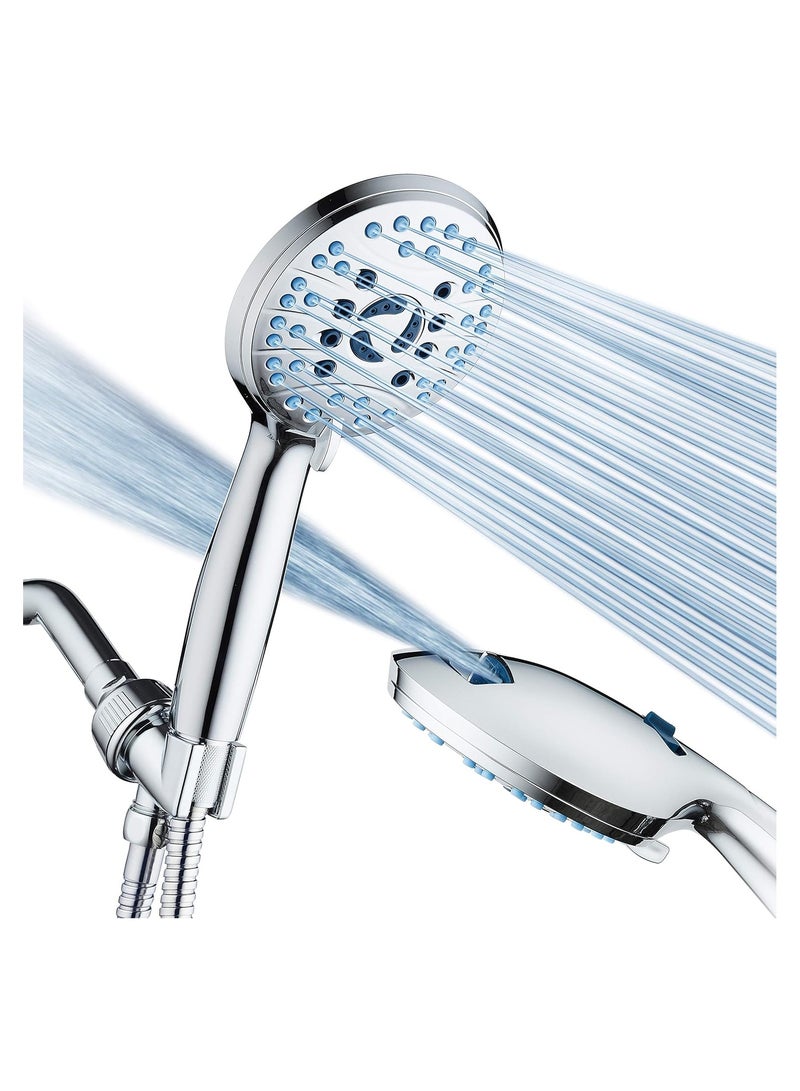 Bukela High Pressure 8-mode Handheld Shower Head - Anti-clog Nozzles, Built-in Power Wash to Clean Tub, Tile & Pets, Extra Long 6 ft. Stainless Steel Hose, Wall & Overhead Brackets - 1.8 GPM - Image 1