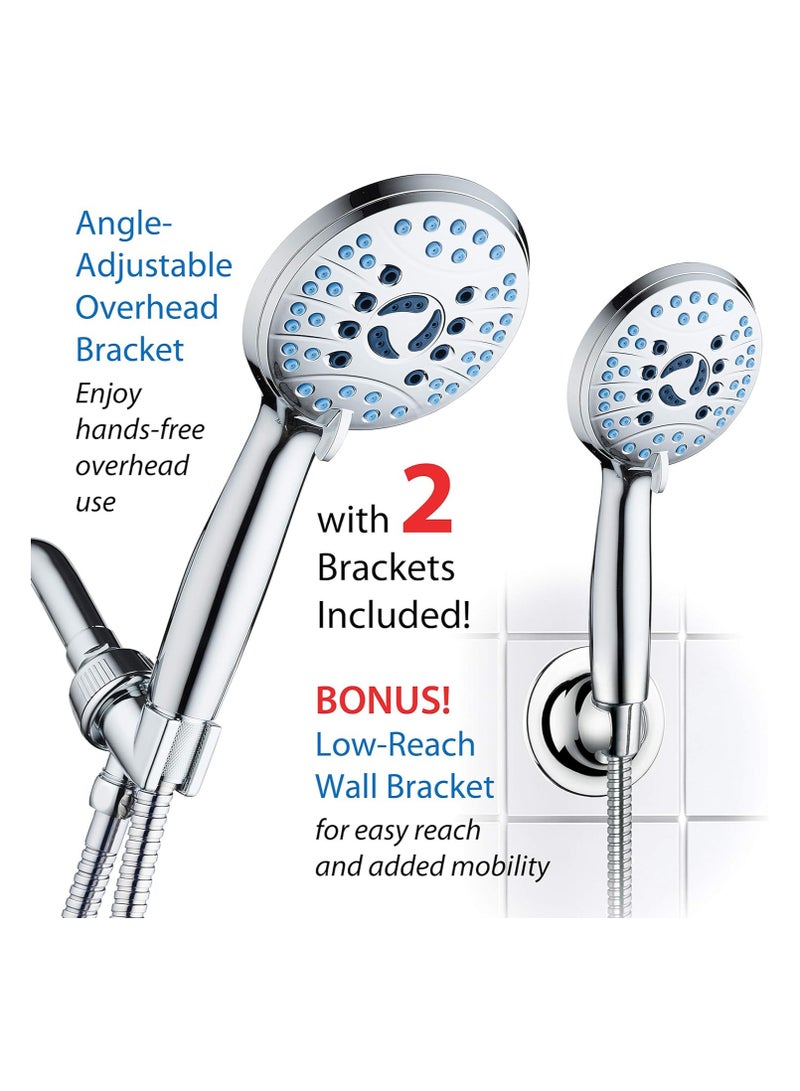 Bukela High Pressure 8-mode Handheld Shower Head - Anti-clog Nozzles, Built-in Power Wash to Clean Tub, Tile & Pets, Extra Long 6 ft. Stainless Steel Hose, Wall & Overhead Brackets - 1.8 GPM - Image 2