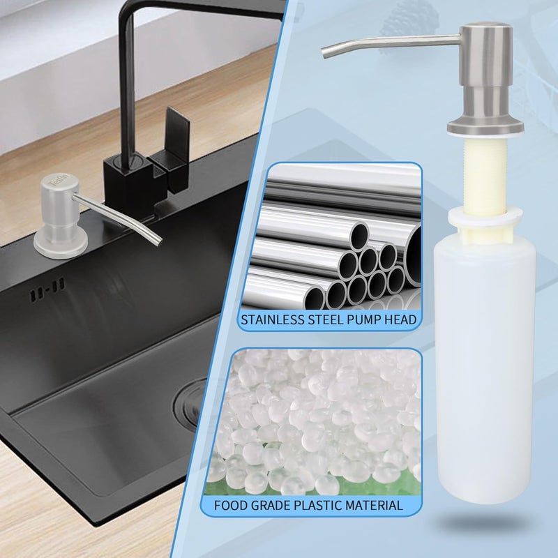 Tesrin Dish Soap Dispenser for Kitchen Sink Brushed Nickel Under Sink Soap Dispenser Pump Head with 10.14 Ounce PET Soap Bottle and 1.88" Base - Image 5