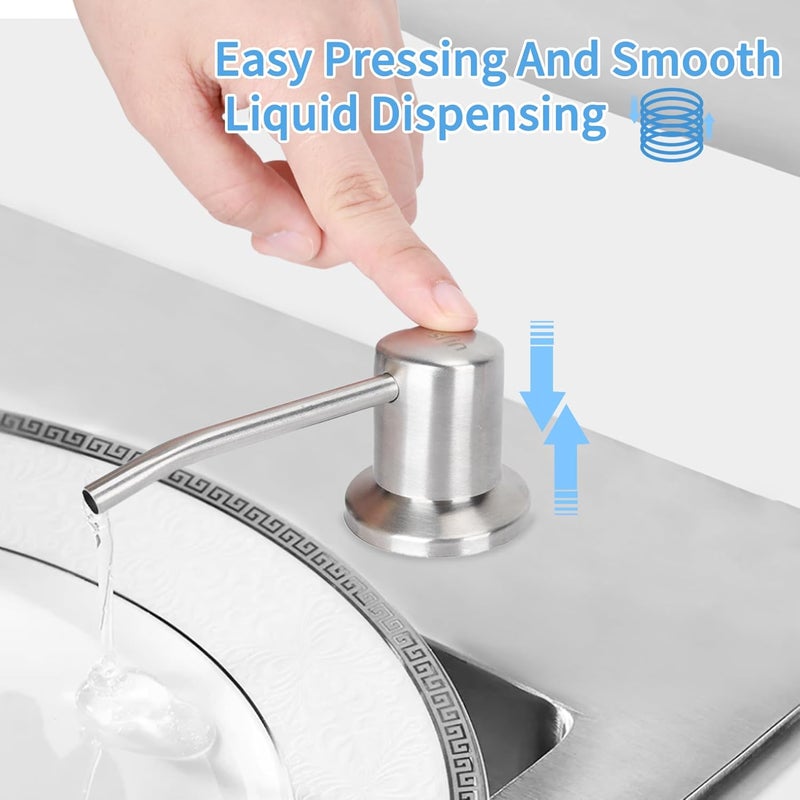 Tesrin Dish Soap Dispenser for Kitchen Sink Brushed Nickel Under Sink Soap Dispenser Pump Head with 10.14 Ounce PET Soap Bottle and 1.88" Base - Image 3