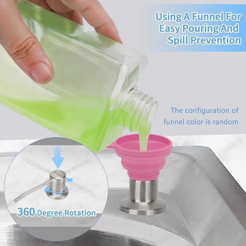 Tesrin Dish Soap Dispenser for Kitchen Sink Brushed Nickel Under Sink Soap Dispenser Pump Head with 10.14 Ounce PET Soap Bottle and 1.88" Base - Image 4