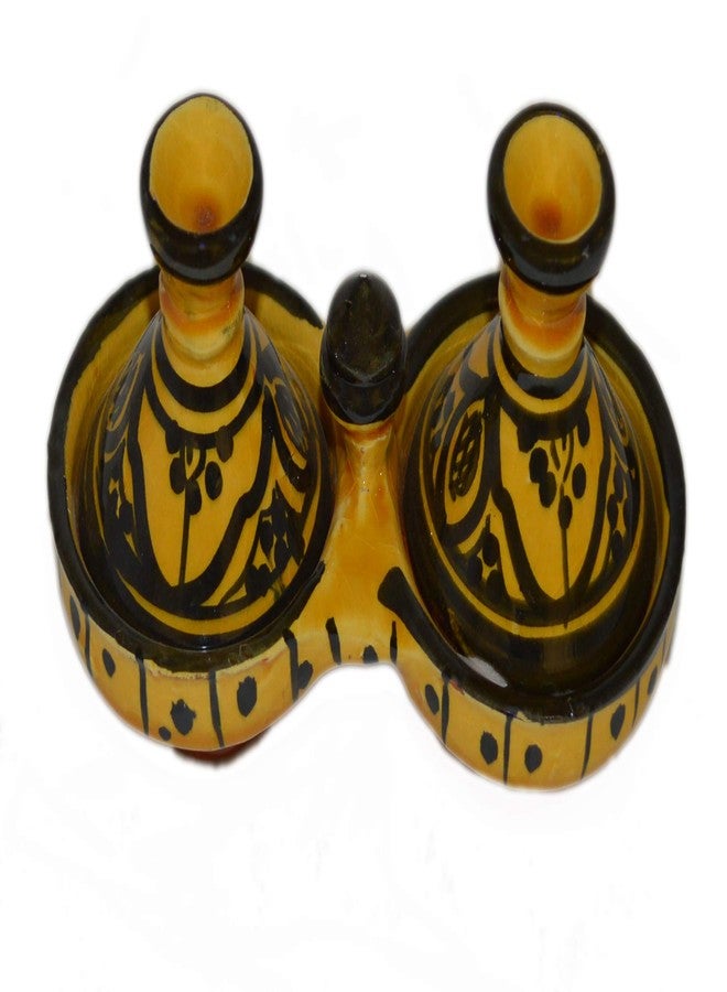 Treasures Of Morocco شليخة مغربية يدوية الصنع، وعاء توابل مزدوج من السيراميك، ملح وفلفل - Image 1