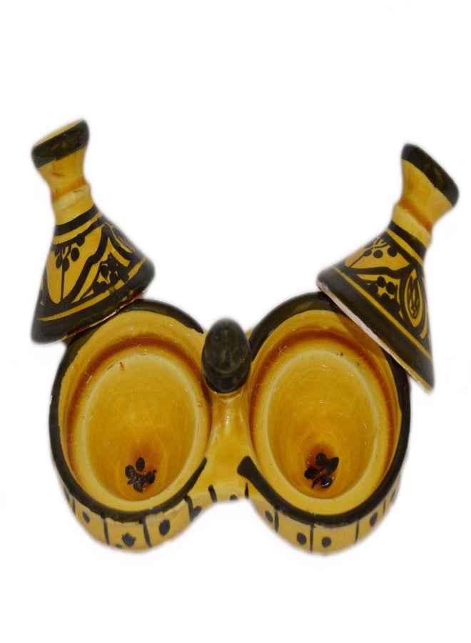 Treasures Of Morocco شليخة مغربية يدوية الصنع، وعاء توابل مزدوج من السيراميك، ملح وفلفل - Image 3