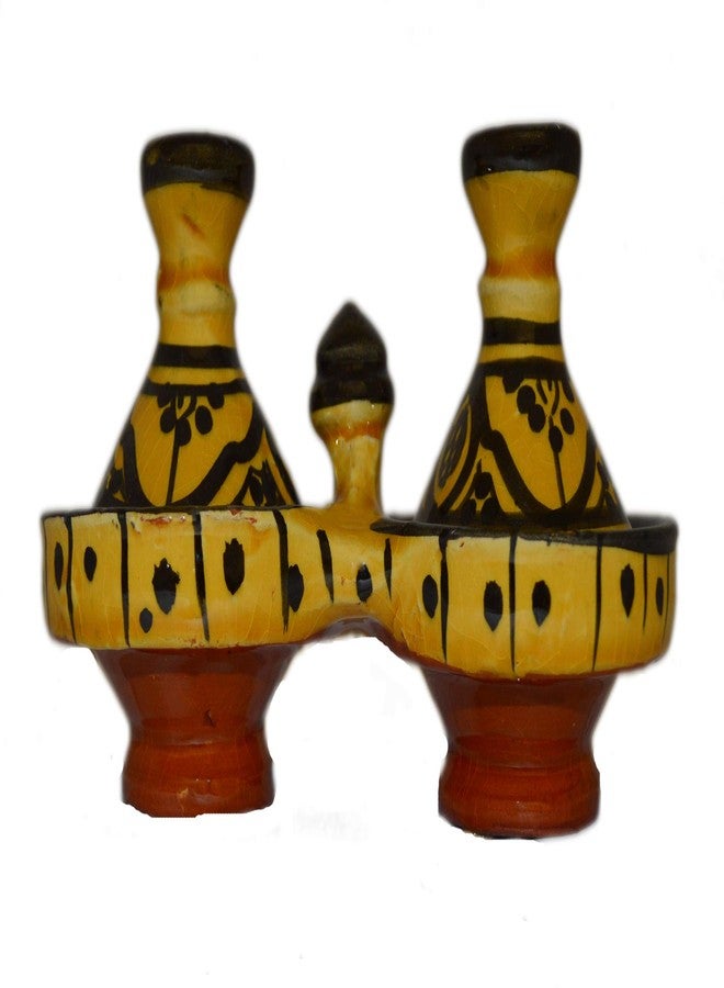 Treasures Of Morocco شليخة مغربية يدوية الصنع، وعاء توابل مزدوج من السيراميك، ملح وفلفل - Image 2
