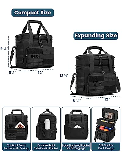 RalChyez Tactical Lunch Box, 20L Large Heavy Duty Double Deck Insulated Lunch Bag Leakproof Expandable Tote Cooler with Shoulder Strap for Adult Men Women Work Fishing Picnic Travel Black - Image 4