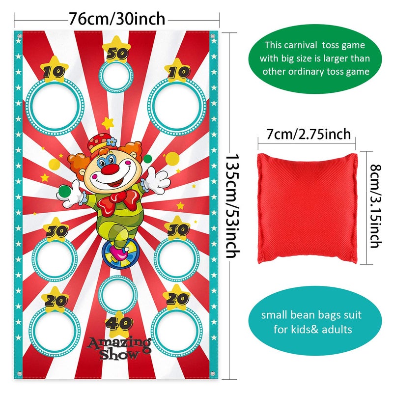 Blulu Carnival Toss Game Banner with 3 Bean Bags Carnival Game for Kids and Adults in Indoor Outdoor Activities Circus Theme Birthday Party Decoration Supply Set - Image 2