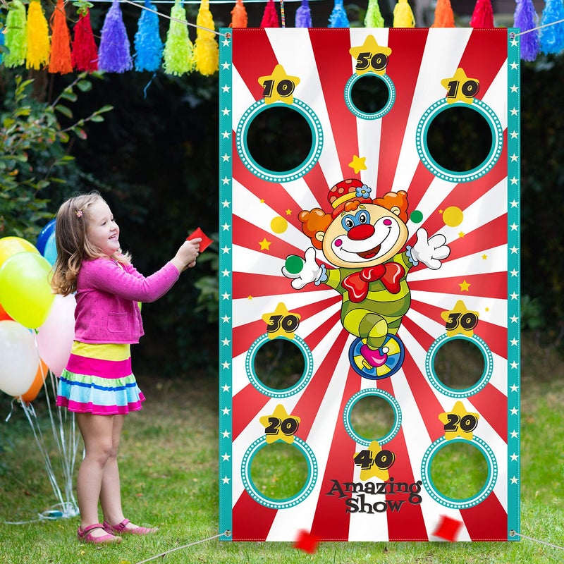 Blulu Carnival Toss Game Banner with 3 Bean Bags Carnival Game for Kids and Adults in Indoor Outdoor Activities Circus Theme Birthday Party Decoration Supply Set - Image 1