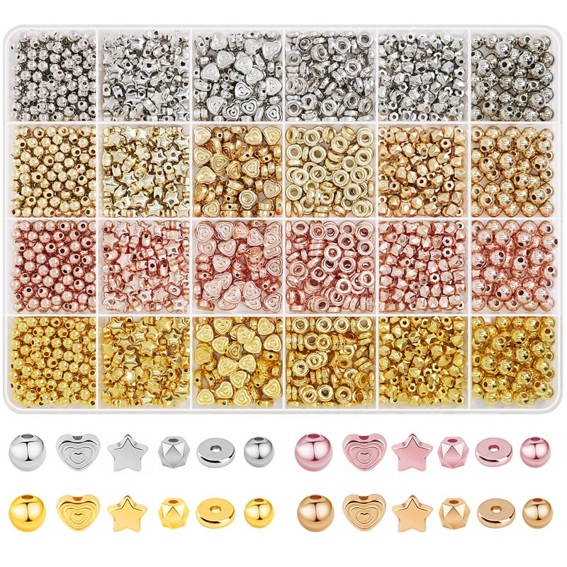 Redtwo 2300 Pcs Gold Spacer Beads Set, 6 Shapes Gold Beads for Friendship Bracelet Jewelry Making - Image 1