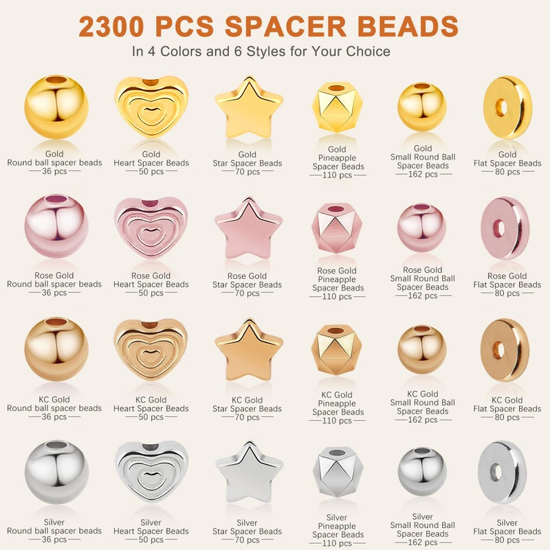 Redtwo 2300 Pcs Gold Spacer Beads Set, 6 Shapes Gold Beads for Friendship Bracelet Jewelry Making - Image 3