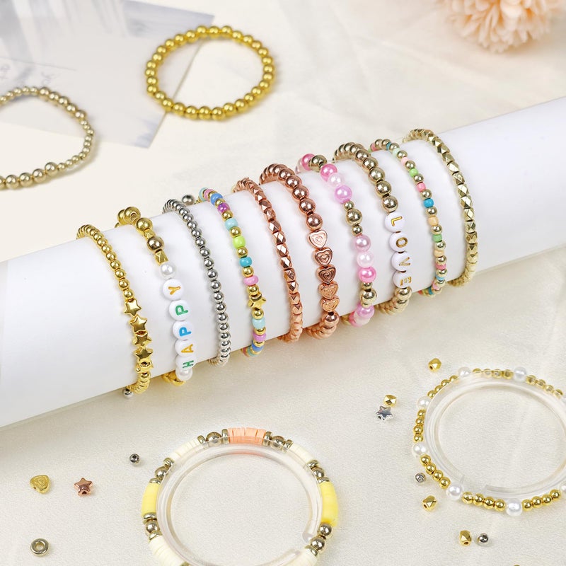 Redtwo 2300 Pcs Gold Spacer Beads Set, 6 Shapes Gold Beads for Friendship Bracelet Jewelry Making - Image 2