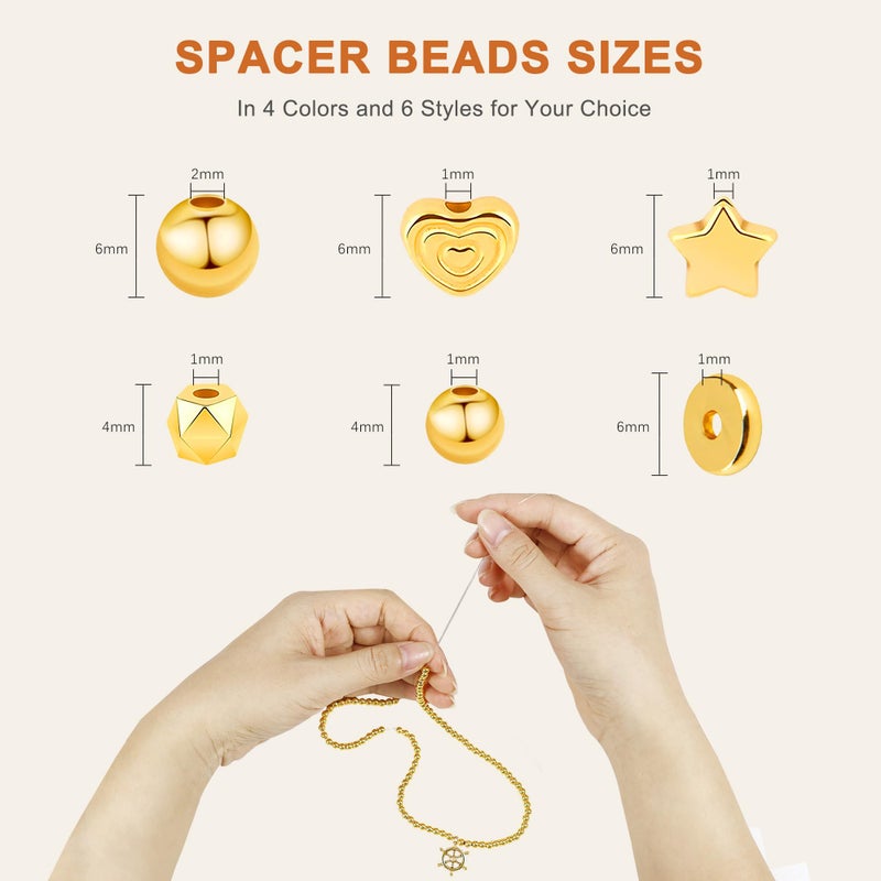 Redtwo 2300 Pcs Gold Spacer Beads Set, 6 Shapes Gold Beads for Friendship Bracelet Jewelry Making - Image 4