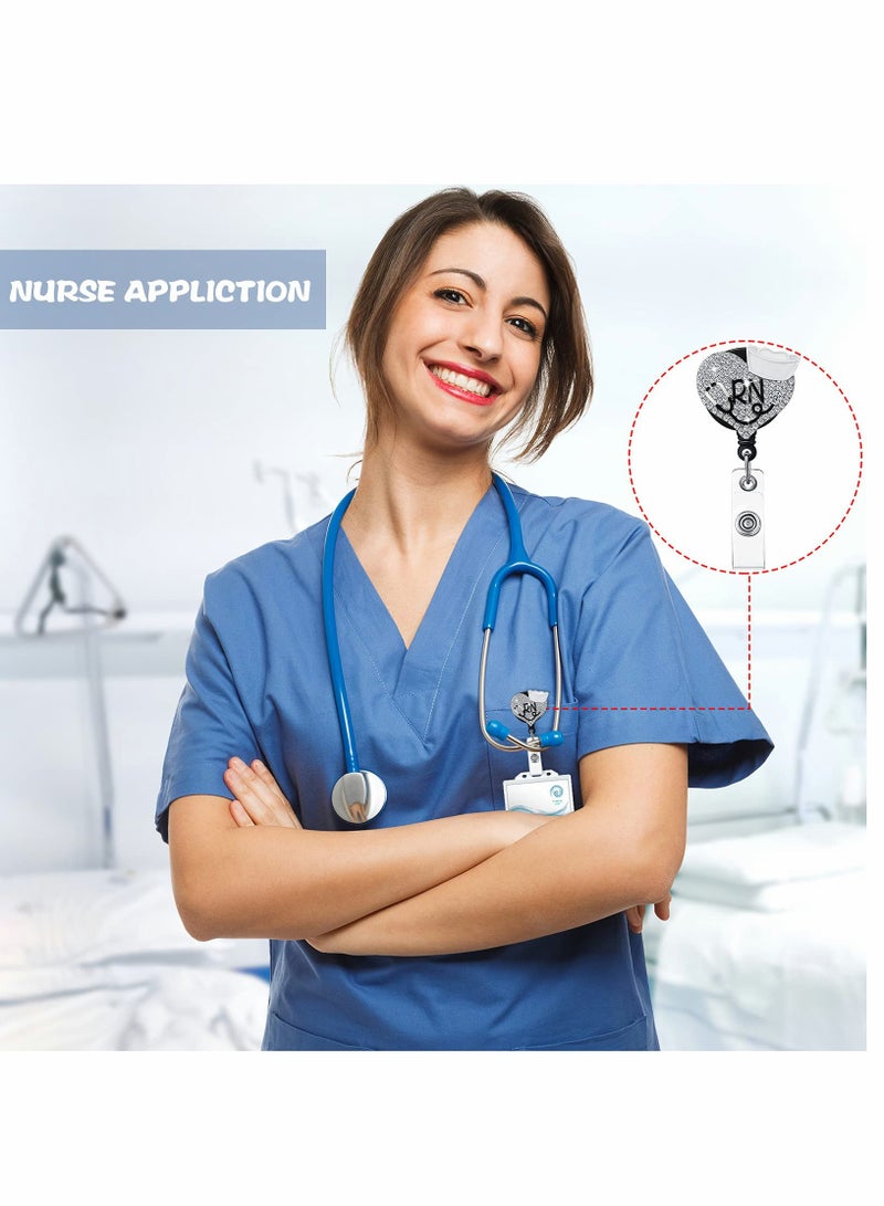 Sparkling Nurse Badge Reel Set - 3 Retractable Holders with Swivel Clip for Nurses, Doctors, Teachers & Students (Silver) - Image 2