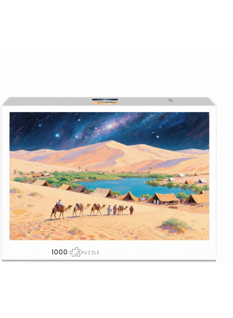 1000 قطعة من السماء المرصعة بالنجوم واحة الصحراء المناظر الطبيعية اللغز ، لغز لعبة عادية ، ومناسبة للأطفال البالغين - Image 2