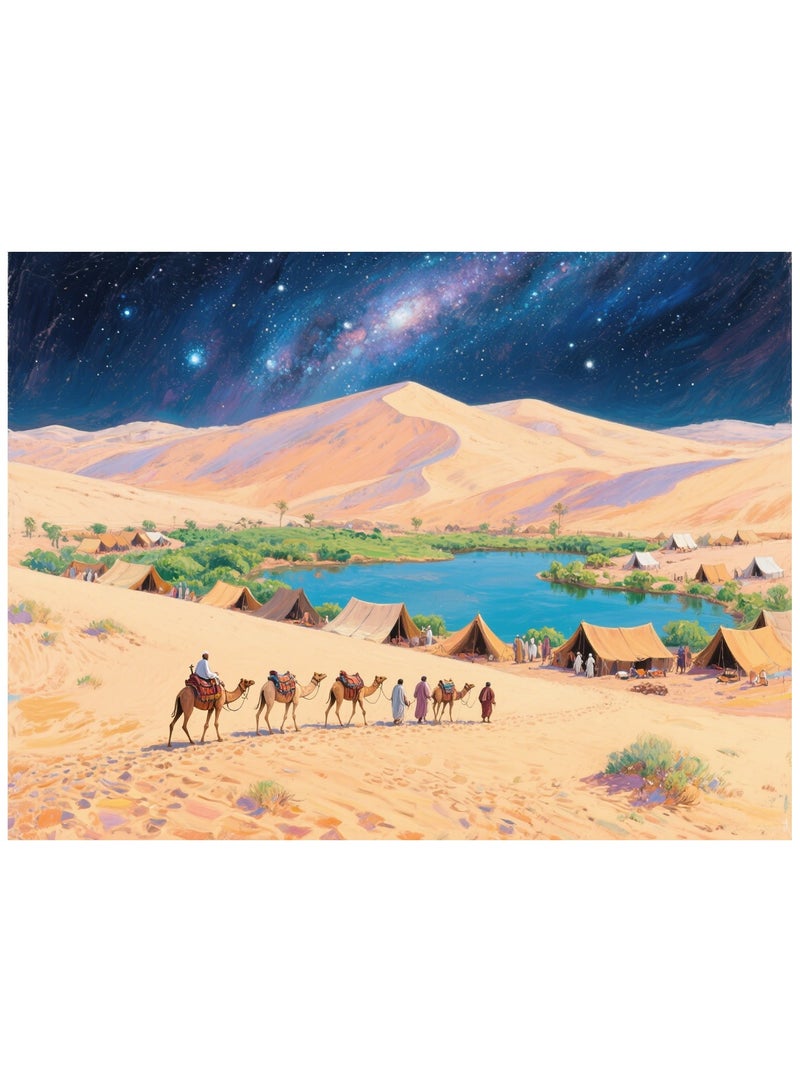1000 قطعة من السماء المرصعة بالنجوم واحة الصحراء المناظر الطبيعية اللغز ، لغز لعبة عادية ، ومناسبة للأطفال البالغين - Image 1