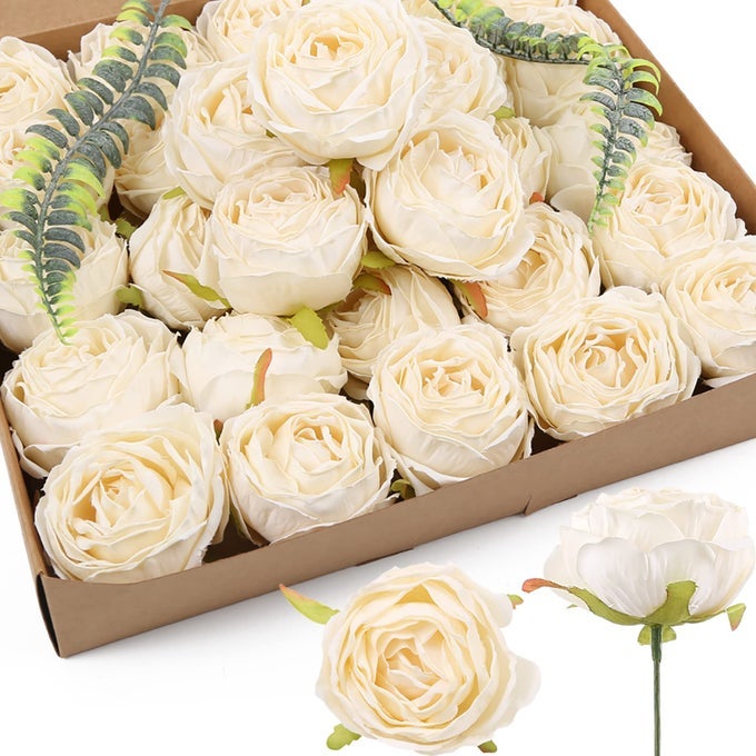 WHITE ROSES ARTIFICIAL FLOWERS BULK 25PCS WHITE SILK ROSE HEADS BULK WHITE FAKE ROSES FLOWERS FOR DECORATIONS FOR ARTIFICIAL BOUQUET WEDDING SILK FLOWERS FOR HOME DECOR INDOOR OFF WHITE