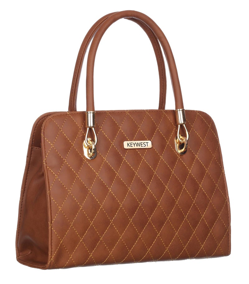 Keywest Women's Diamond Satchel Tote Handbag for Women | Ladies purse | Stylish Shoulder Bag | Gift For Woman | Tan - Image 2