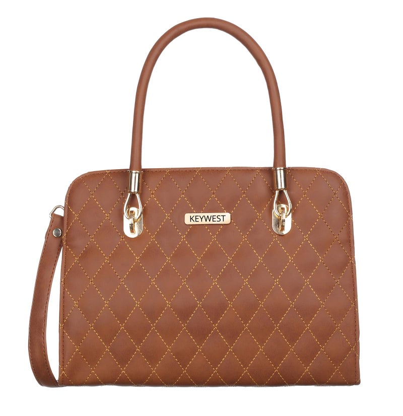 Keywest Women's Diamond Satchel Tote Handbag for Women | Ladies purse | Stylish Shoulder Bag | Gift For Woman | Tan - Image 1