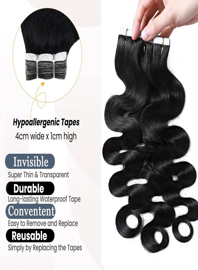 Smartinnov 22 Inch Natural Curly Human Hair Extension PU Tape ins Body Wave Tape On Real Human Hair Invisible Loose Curly Tape in Hair Extensions Double Side Glue in - Image 3