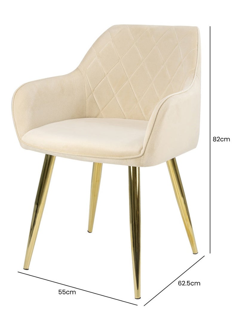 VANITY LIVING - Vanity Living Furniture Large Dining Table Set, Modern Davos Gold Frame and Glass Top Dinner Breakfast Table + 6 Leon Cream Velvet Dining Chairs for Kitchen and Dining Room - Image 1