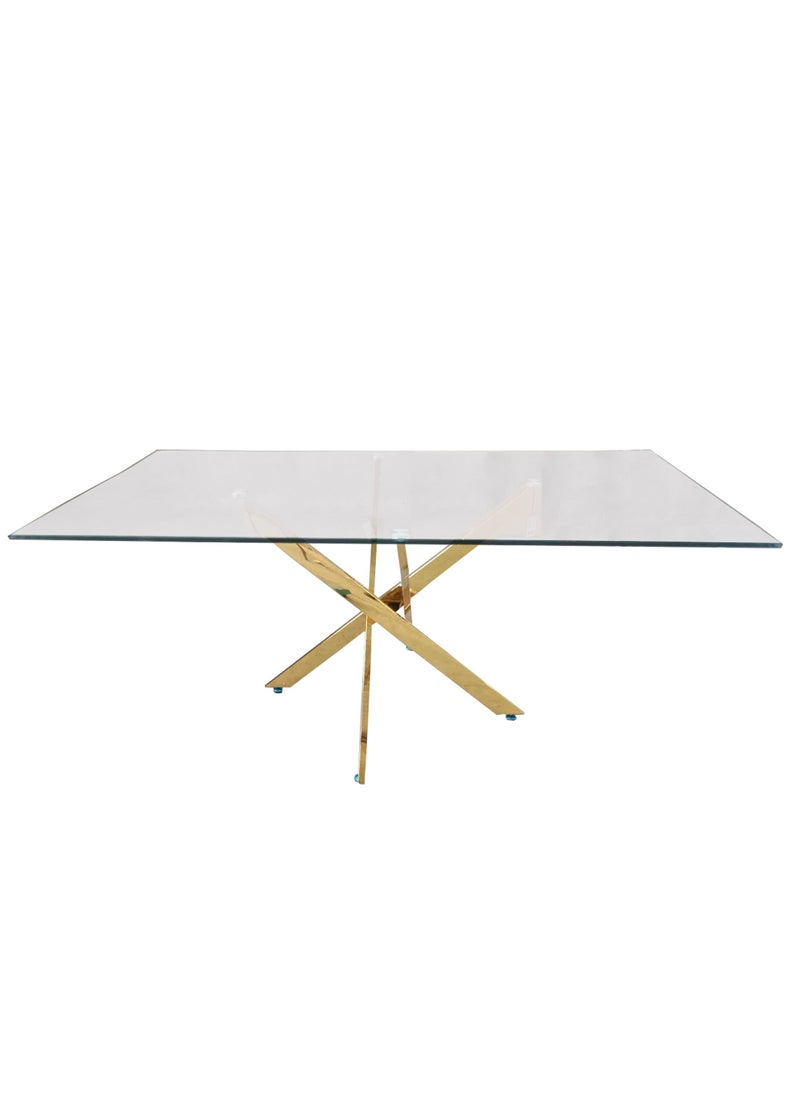 VANITY LIVING - Vanity Living Furniture Large Dining Table Set, Modern Davos Gold Frame and Glass Top Dinner Breakfast Table + 6 Leon Cream Velvet Dining Chairs for Kitchen and Dining Room - Image 1