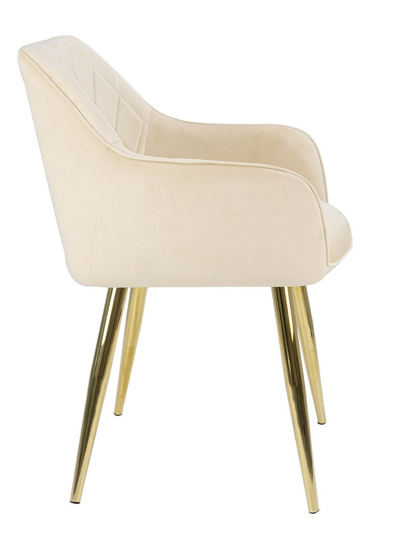 VANITY LIVING - Vanity Living Furniture Large Dining Table Set, Modern Davos Gold Frame and Glass Top Dinner Breakfast Table + 6 Leon Cream Velvet Dining Chairs for Kitchen and Dining Room - Image 1