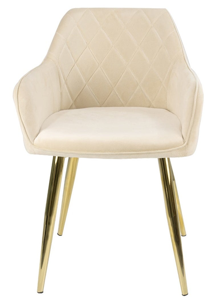 VANITY LIVING - Vanity Living Furniture Large Dining Table Set, Modern Davos Gold Frame and Glass Top Dinner Breakfast Table + 6 Leon Cream Velvet Dining Chairs for Kitchen and Dining Room - Image 1