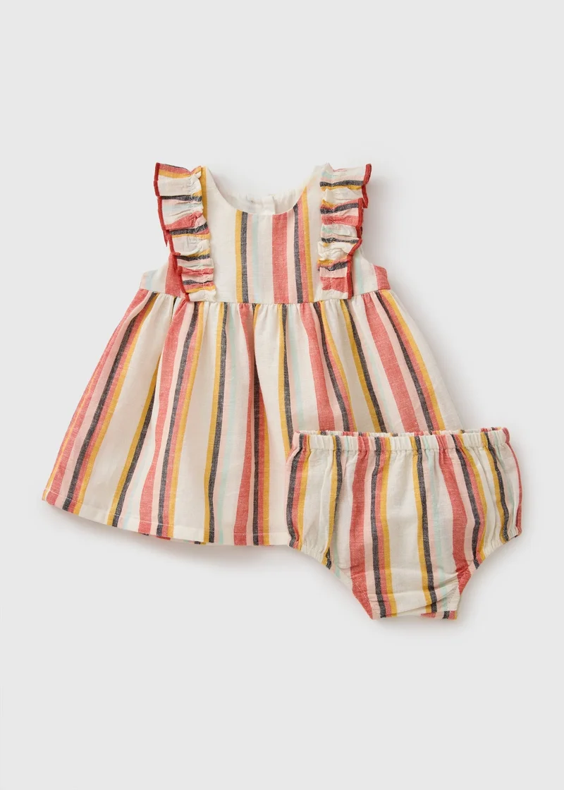 Matalan Baby Multicolour Stripe Linen Blend Dress