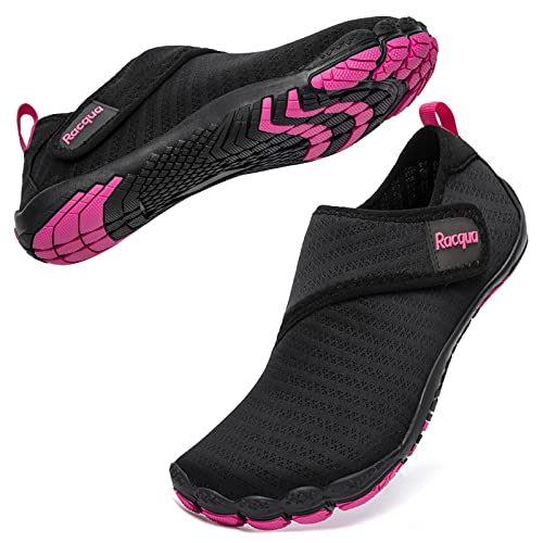 Racqua Mens Womens Water Shoes Quick Dry Barefoot Lightweight Shoes Beach Swim Sport Shoes Hiking Pool Surfing Diving Aqua Shoes Black/Rose 9.5 Women/8.5 Men - Image 4