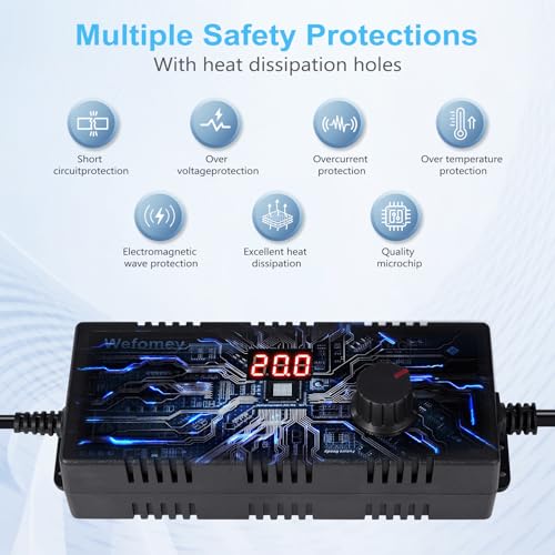 Wefomey Universal Power Supply 3V~24V 6A 144W Adjustable Variable 3V 5V 9V 12V 18V 20V 24V AC/DC Adapter Charger, 100V-240V AC to DC Converter with 14 Tips, Polarity Converter and 4-Way Power Splitter Cable - Image 3