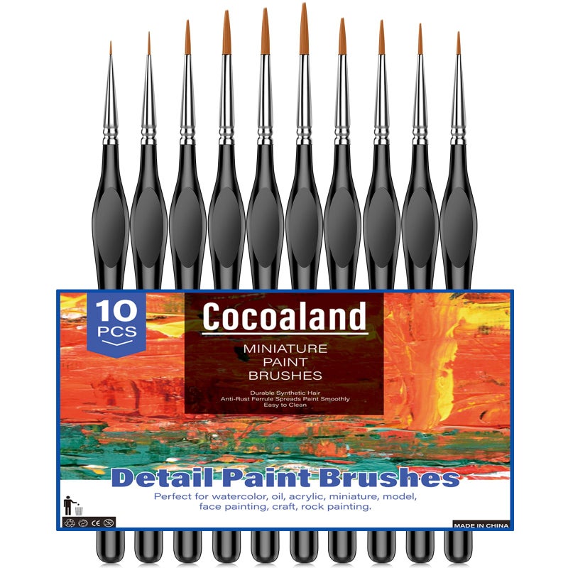cocoaland 10Pcs Micro Paint Brushes Set with Triangular Handles - For Acrylic, Watercolor, Crafts, Models - Image 2