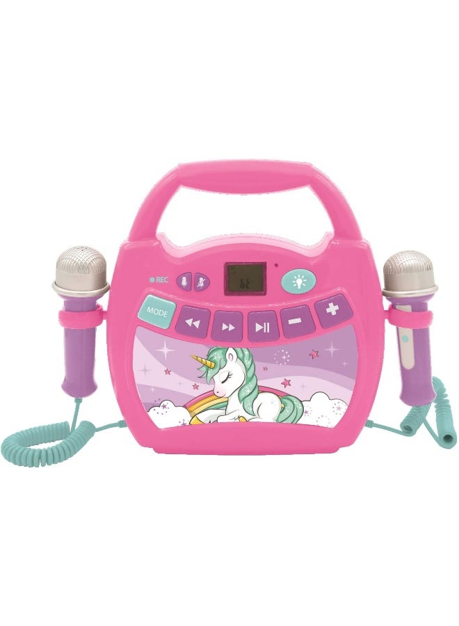 Lexibook Unicorn Portable Karaoke Digital Player MP320UNIZ for Kids, Bluetooth Karaoke Machine with Microphones, LED Light Effects, Voice Changer, Record Function and Rechargeable Battery, Pink Musical Singing Toy for Boys and Girls, Interactive Kids Karaoke Speaker System - Image 1