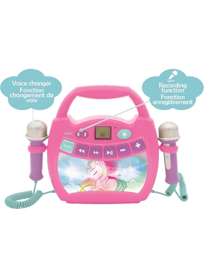 Lexibook Unicorn Portable Karaoke Digital Player MP320UNIZ for Kids, Bluetooth Karaoke Machine with Microphones, LED Light Effects, Voice Changer, Record Function and Rechargeable Battery, Pink Musical Singing Toy for Boys and Girls, Interactive Kids Karaoke Speaker System - Image 4
